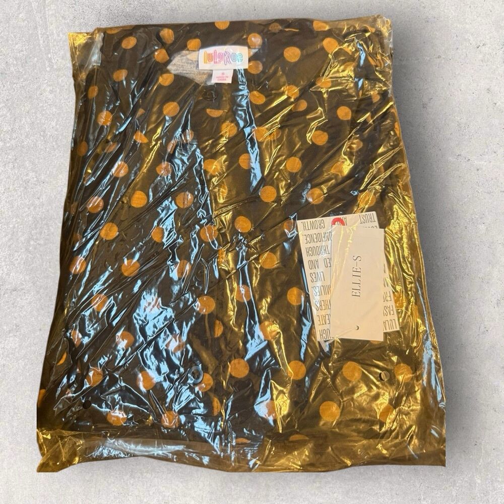 LuLaRoe NWT Ellie Dress Small Classic Shirt Dress Black And Brown Polka DotPrint